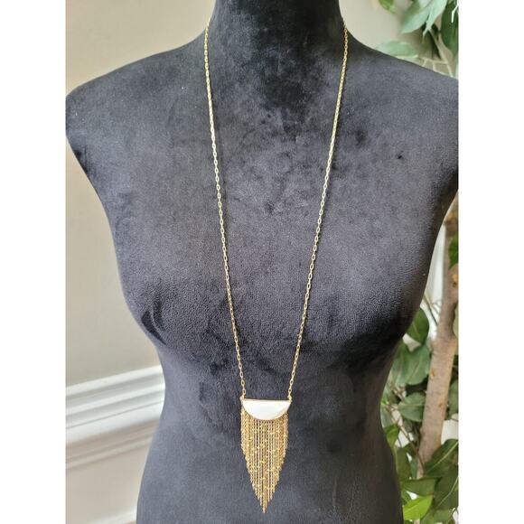 Women's Gold Chain Necklace With White Stone Fringe Pendant And Lobster Clasp - Picture 1 of 6